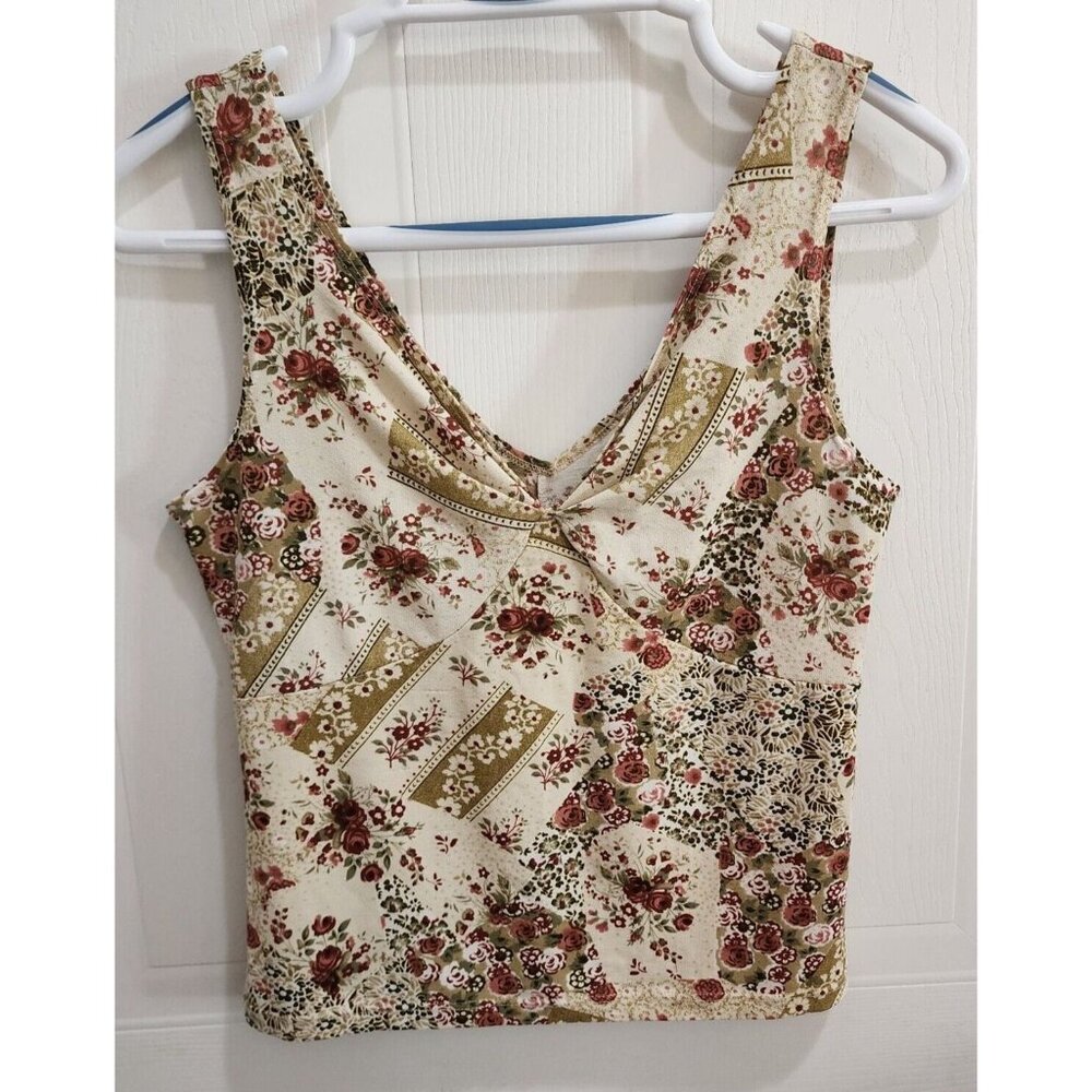 Vtg Aphrodite Y2K 2000's Women's Sleeveless Cropped Belly Shirt Blouse Floral XS